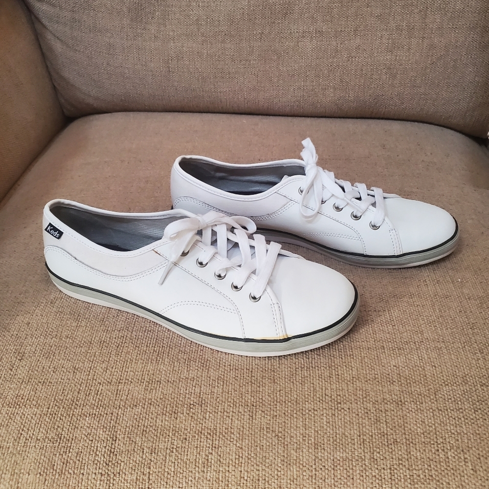 Womens Keds 9M Coursa White Leather & Canvas Casual Lace Sneakers Shoes WH46566